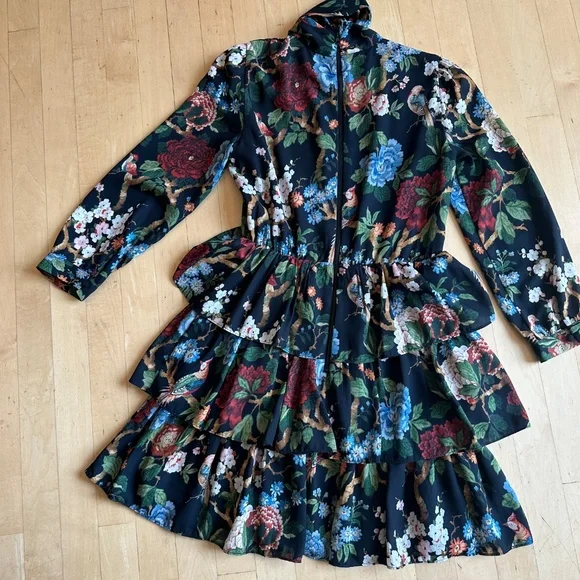 Alice+Olivia 'Breann' 3/4 Sleeve Floral Print Tiered dress, 0, GD1132 - Picture 5 of 5